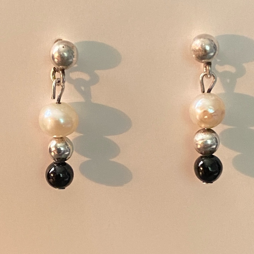 Sterling Silver 925 Freshwater Pearl Dainty Dangle Pierce Earrings